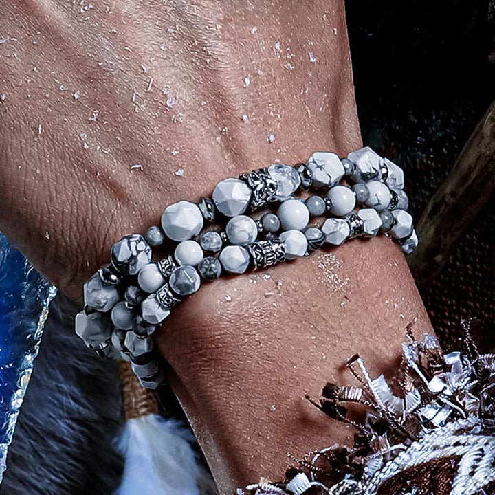 Bracciale multiplo di perline in howlite e agata Map Olivenorma - image 3