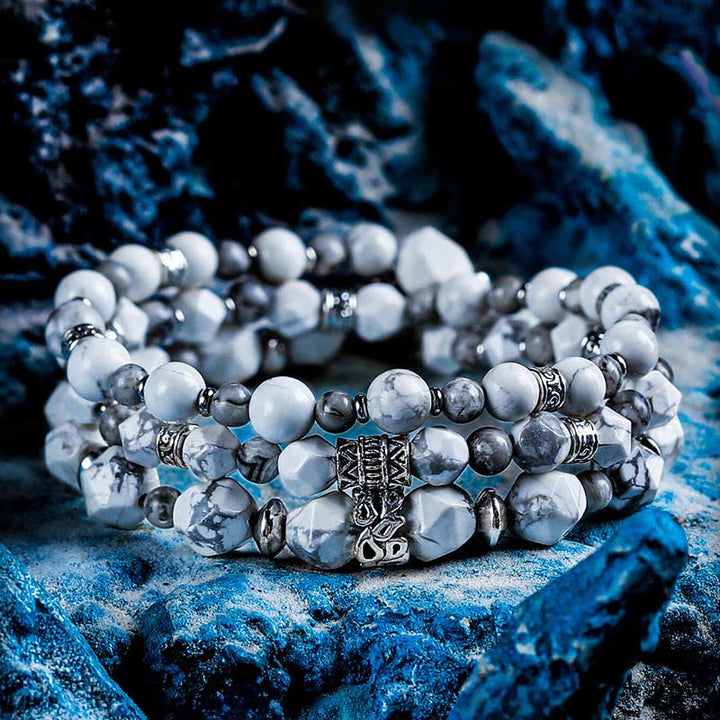 Bracciale multiplo di perline in howlite e agata Map Olivenorma - 18 centimetri - image 0