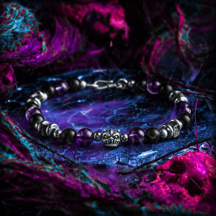 Braccialetto di perline con demone in ametista e lapislazzuli Olivenorma - Ametista - 18 centimetri - image 1