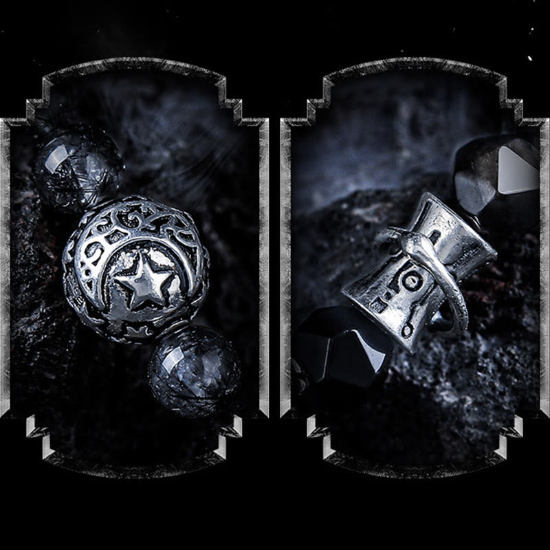 Bracciale Olivenorma a doppio giro in quarzo nero rutilato e ossidiana argentata - image 3