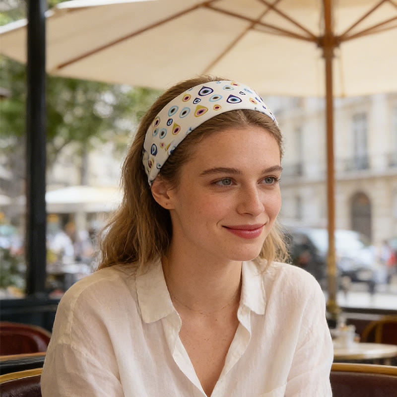 Fascia per capelli regolabile da yoga con stampa boho "Occhio diabolico e sole" Olivenorma - image 1