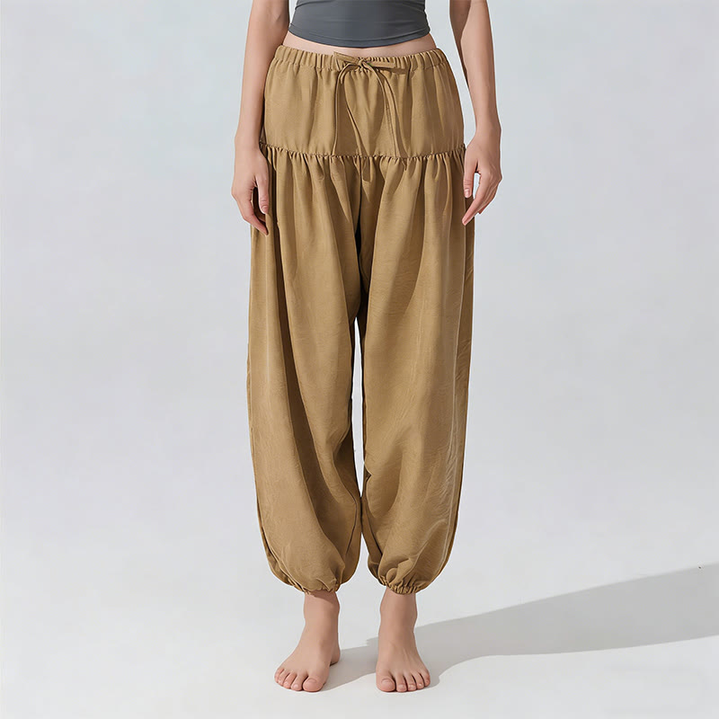 Pantaloni da yoga con coulisse e vestibilità rilassata Olivenorma in tinta unita - Cachi - L - image 3