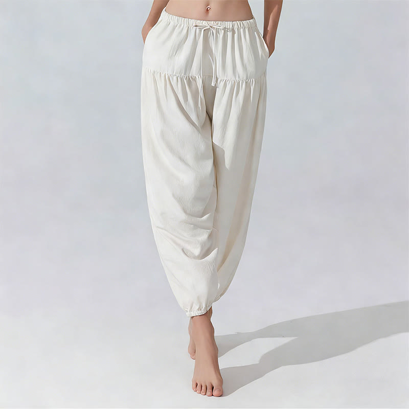 Pantaloni da yoga con coulisse e vestibilità rilassata Olivenorma in tinta unita - Bianco - L - image 4