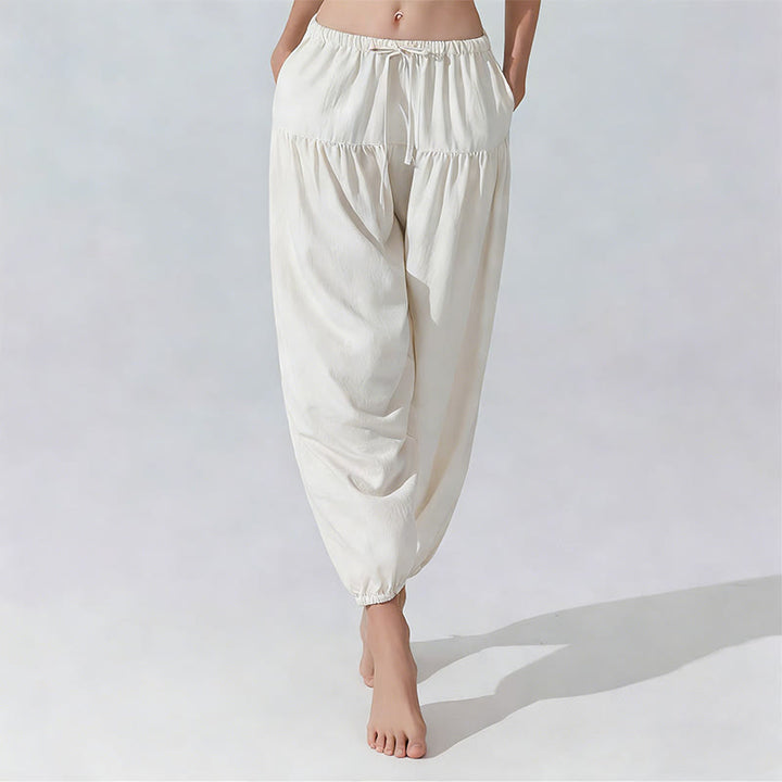 Pantaloni da yoga con coulisse e vestibilità rilassata Olivenorma in tinta unita - Bianco - L - image 4