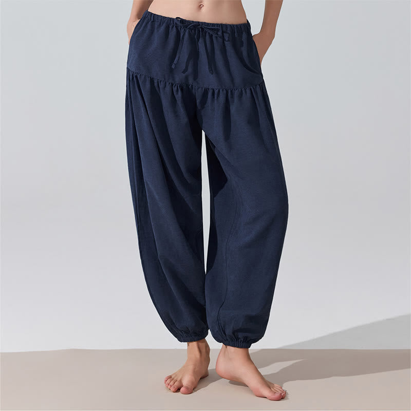 Pantaloni da yoga con coulisse e vestibilità rilassata Olivenorma in tinta unita - Blu navy - L - image 7