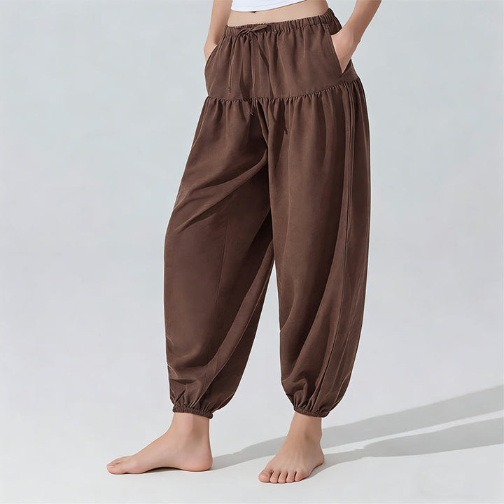 Pantaloni da yoga con coulisse e vestibilità rilassata Olivenorma in tinta unita - Marrone - L - image 5