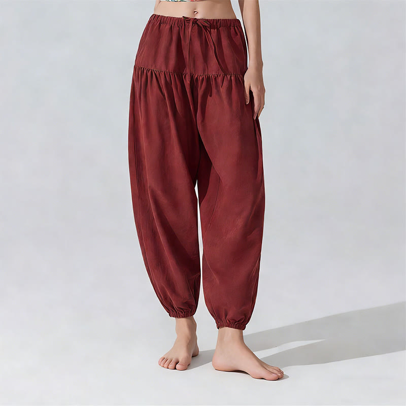 Pantaloni da yoga con coulisse e vestibilità rilassata Olivenorma in tinta unita - Rosso intenso - L - image 1