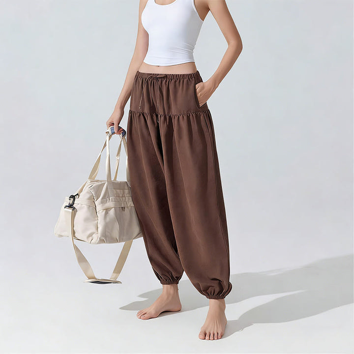 Pantaloni da yoga con coulisse e vestibilità rilassata Olivenorma in tinta unita - image 6