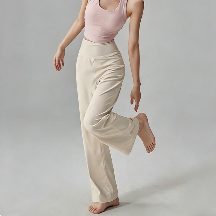 Pantaloni da yoga morbidi e drappeggiati a vita alta in tinta unita Olivenorma - image 3