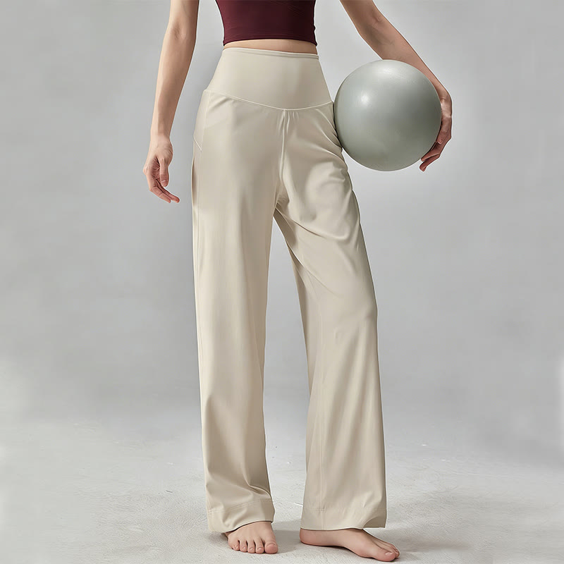 Pantaloni da yoga morbidi e drappeggiati a vita alta in tinta unita Olivenorma - Albicocca - 5XL - image 0
