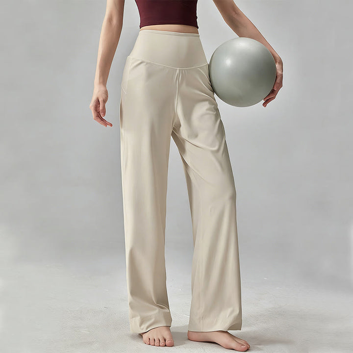 Pantaloni da yoga morbidi e drappeggiati a vita alta in tinta unita Olivenorma - Albicocca - 5XL - image 0