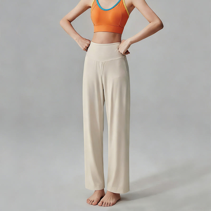 Pantaloni da yoga morbidi e drappeggiati a vita alta in tinta unita Olivenorma - image 5