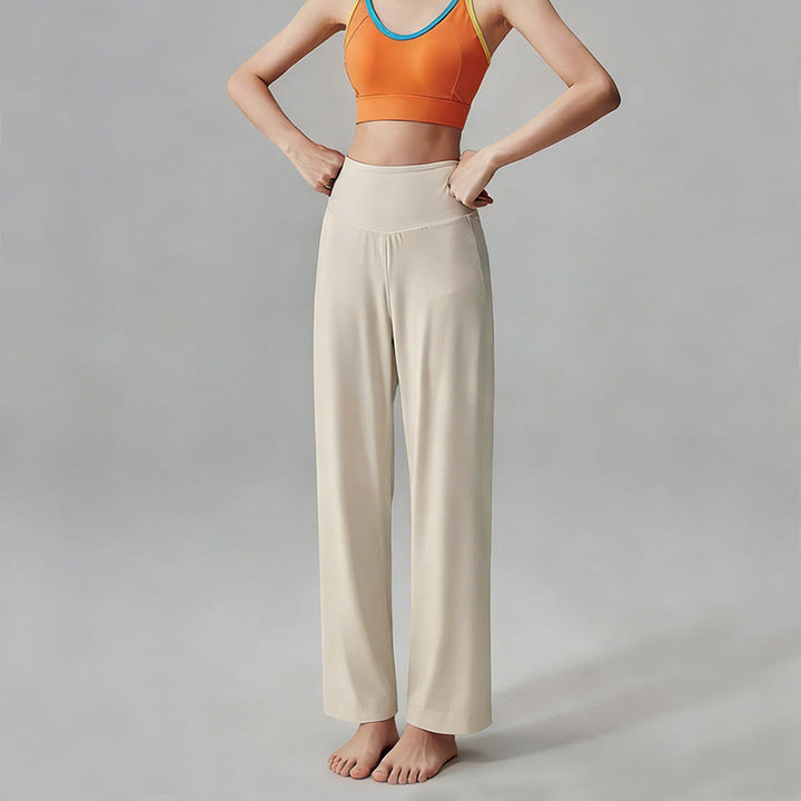 Pantaloni da yoga morbidi e drappeggiati a vita alta in tinta unita Olivenorma - image 5