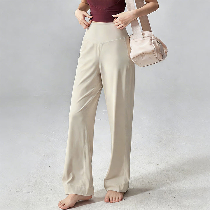 Pantaloni da yoga morbidi e drappeggiati a vita alta in tinta unita Olivenorma - image 4