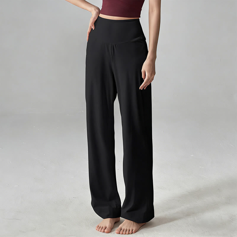 Pantaloni da yoga morbidi e drappeggiati a vita alta in tinta unita Olivenorma - Nero - 5XL - image 2