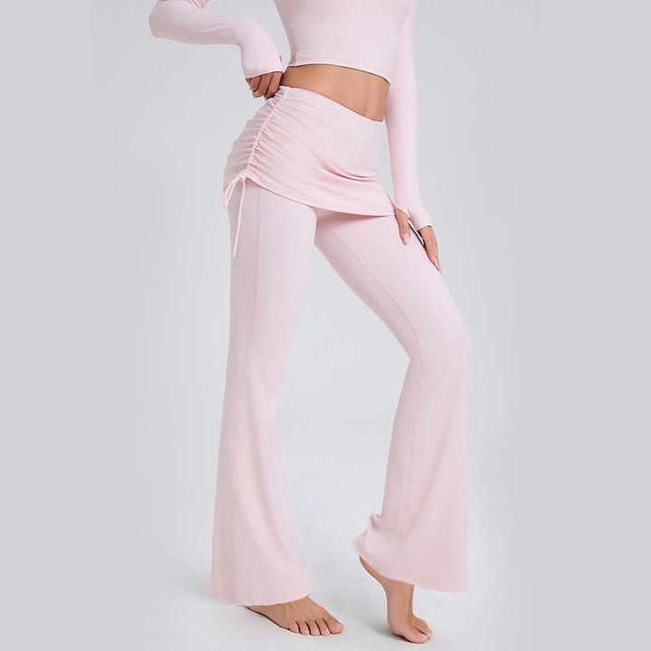 Olivenorma - Pantaloni da yoga da donna a vita bassa e svasati, tinta unita - Rosa - XL - image 7