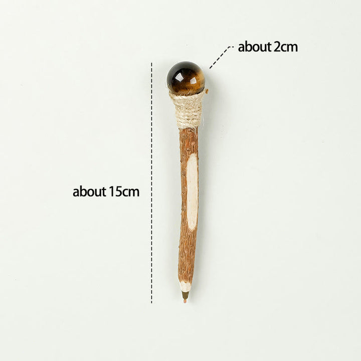 Penna a sfera in legno con pietre preziose naturali Olivenorma e bacchette di cristallo - Sfera di cristallo occhio di tigre - image 21