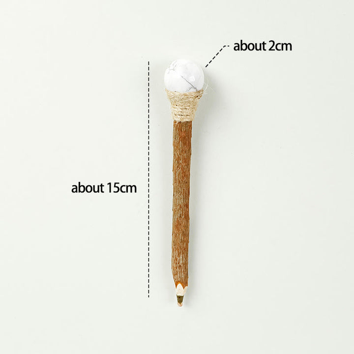 Penna a sfera in legno con pietre preziose naturali Olivenorma e bacchette di cristallo - Pietra di pino bianco-sfera di cristallo - image 27