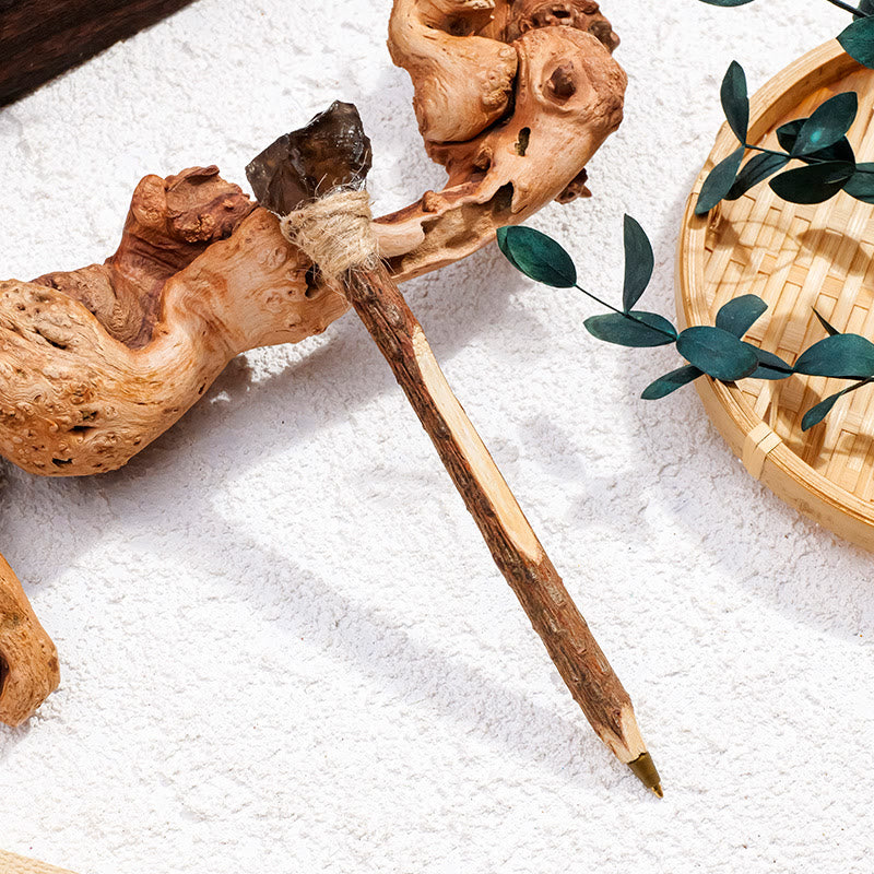 Penna a sfera in legno con pietre preziose naturali Olivenorma e bacchette di cristallo - Quarzo fumé - image 5