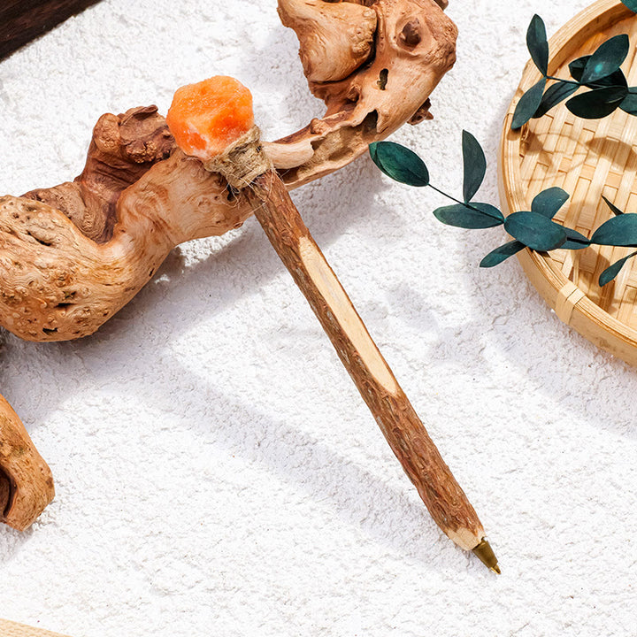 Penna a sfera in legno con pietre preziose naturali Olivenorma e bacchette di cristallo - Pietra del sole - image 10