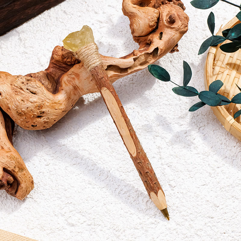 Penna a sfera in legno con pietre preziose naturali Olivenorma e bacchette di cristallo - Citrino - image 18