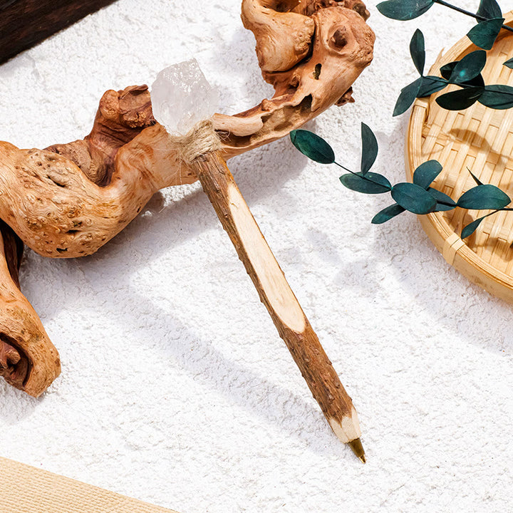 Penna a sfera in legno con pietre preziose naturali Olivenorma e bacchette di cristallo - Quarzo trasparente - image 3