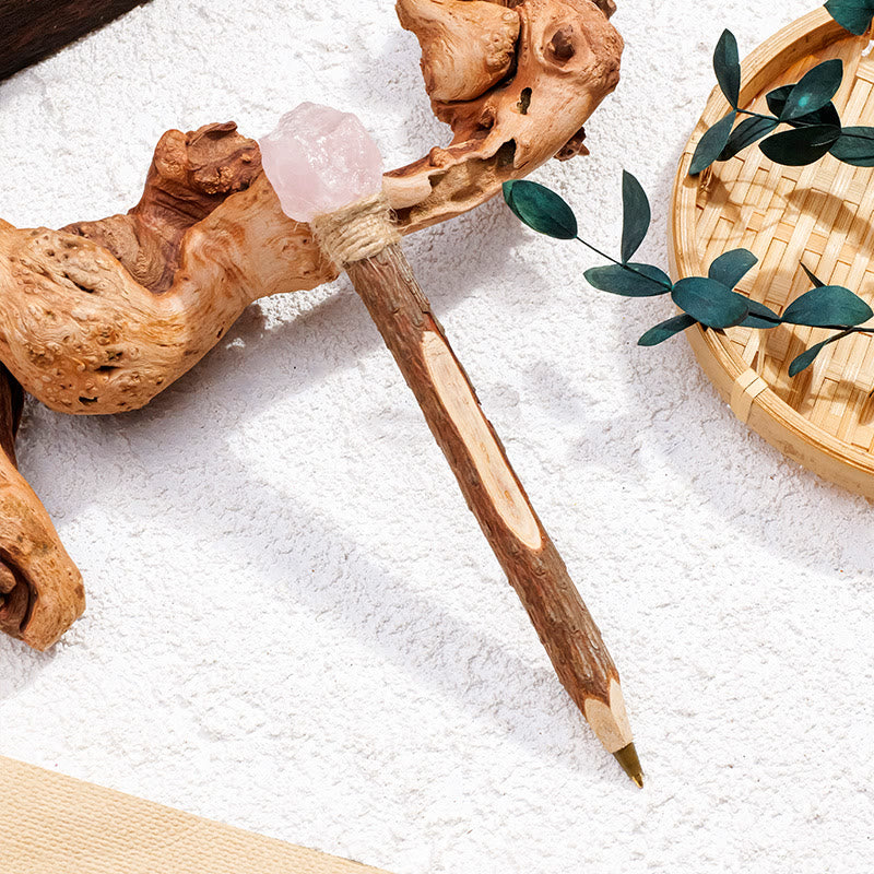 Penna a sfera in legno con pietre preziose naturali Olivenorma e bacchette di cristallo - Quarzo rosa - image 7