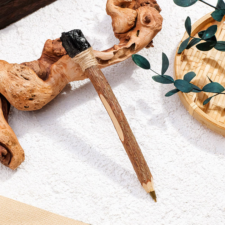 Penna a sfera in legno con pietre preziose naturali Olivenorma e bacchette di cristallo - Tormalina nera - image 16