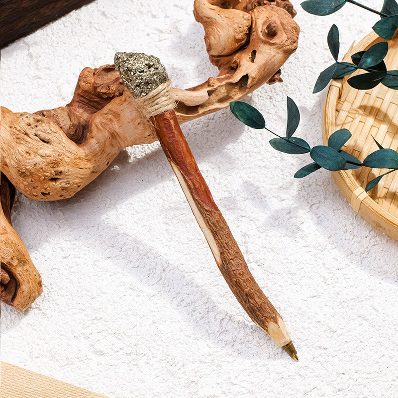 Penna a sfera in legno con pietre preziose naturali Olivenorma e bacchette di cristallo - Calcopirite - image 20