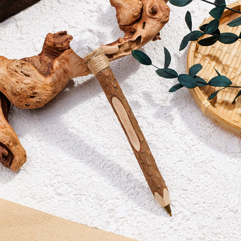 Penna a sfera in legno con pietre preziose naturali Olivenorma e bacchette di cristallo - Pietra di pino bianco - image 9