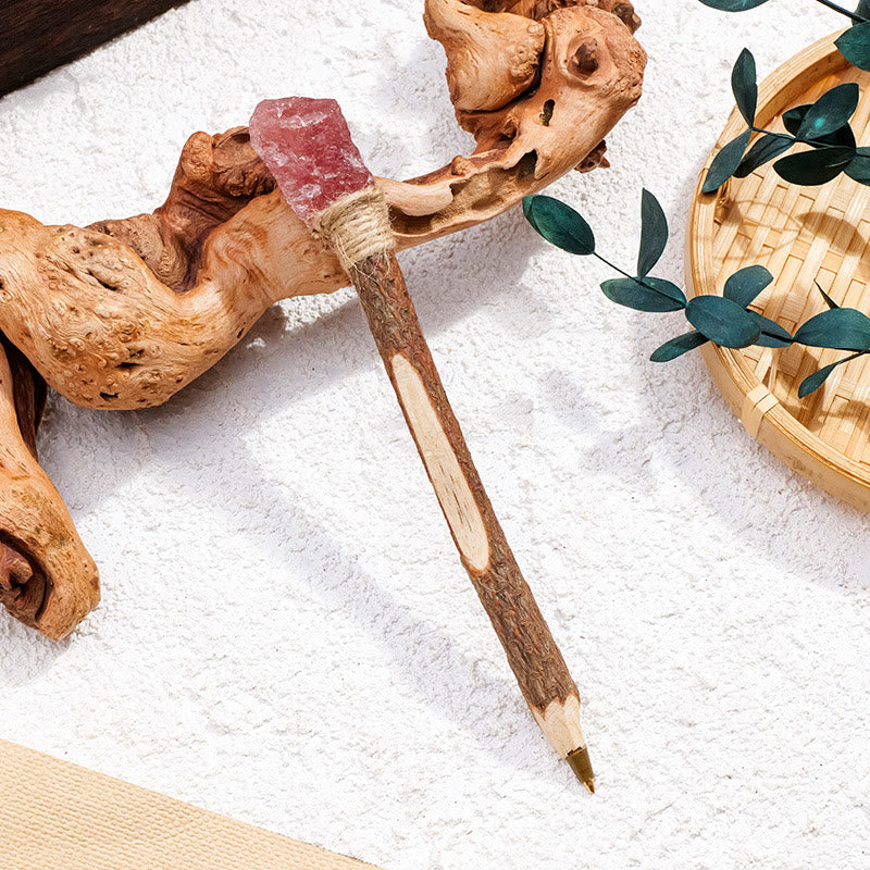 Penna a sfera in legno con pietre preziose naturali Olivenorma e bacchette di cristallo - Quarzo fragola - image 12