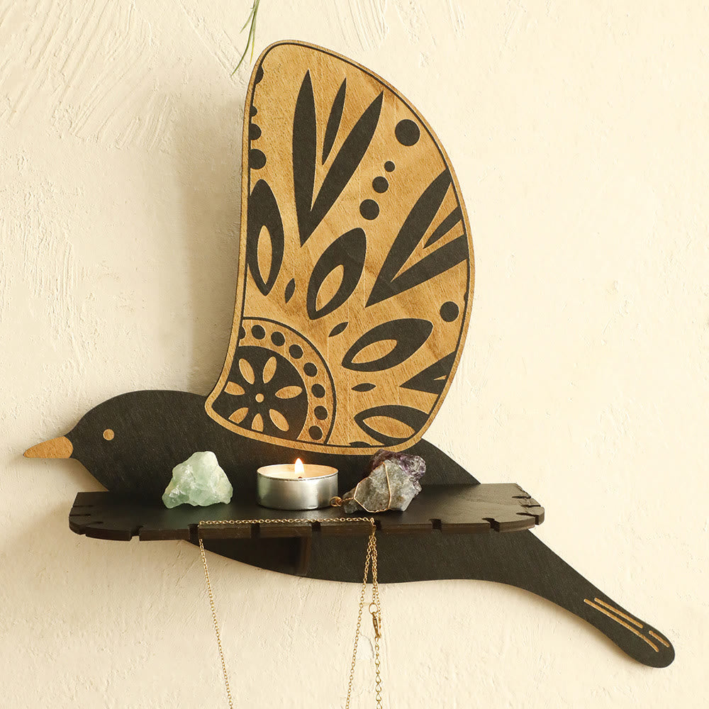 Mensola in cristallo con uccelli volanti in legno Olivenorma - B - image 1