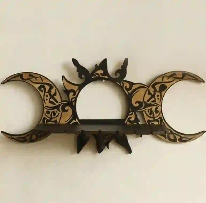 Mensola in legno Olivenorma con sole e doppia mezzaluna in cristallo - image 3