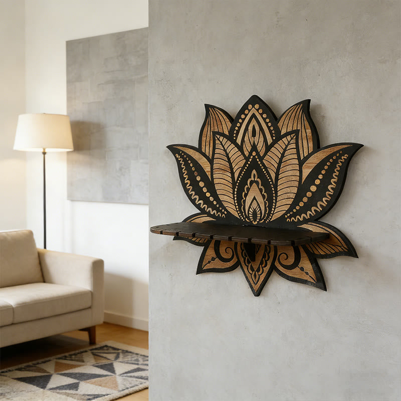 Mensola in cristallo con motivo mandala di loto in legno Olivenorma - image 2