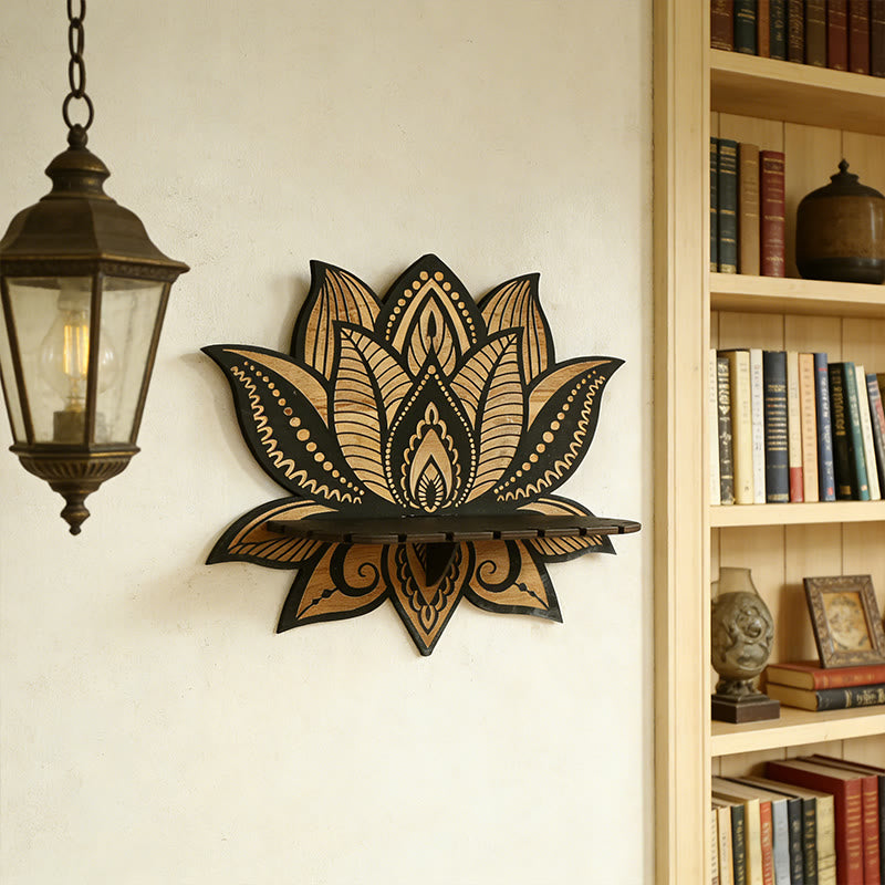 Mensola in cristallo con motivo mandala di loto in legno Olivenorma - image 1