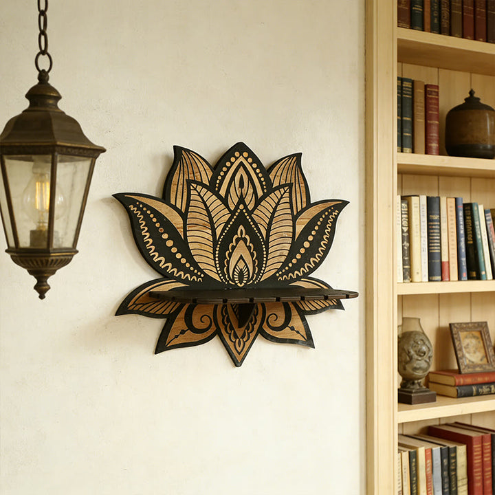 Mensola in cristallo con motivo mandala di loto in legno Olivenorma - image 1