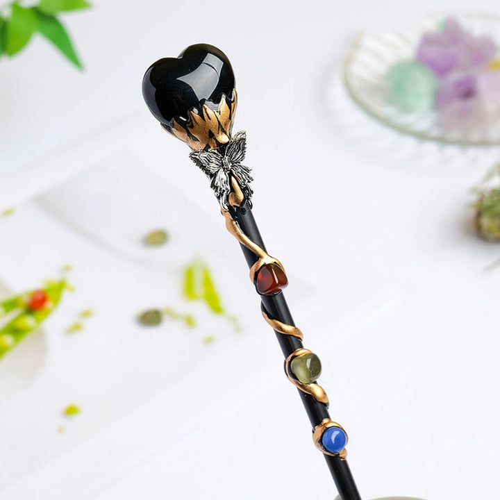 Bacchette magiche di cristallo a forma di cuore e stella con pietre preziose naturali Olivenorma - Stile Cuore d'Amore in Ossidiana - image 3