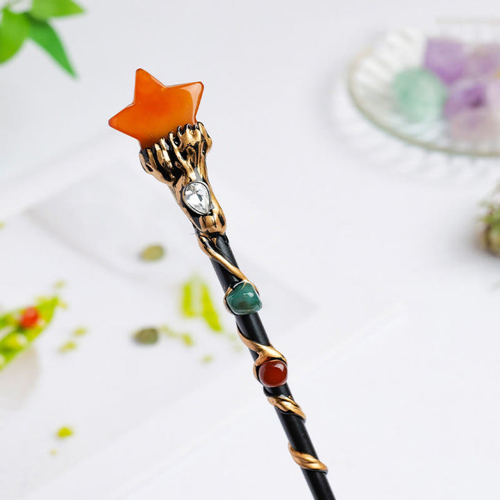 Bacchette magiche di cristallo a forma di cuore e stella con pietre preziose naturali Olivenorma - Agata rossa - Stile stella - image 45