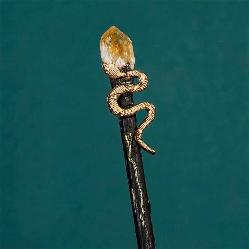 Bacchette di cristallo stile piuma di serpente in metallo con pietre preziose naturali Olivenorma - Stile serpente in citrino-metallo - image 1