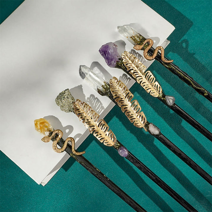 Bacchette di cristallo stile piuma di serpente in metallo con pietre preziose naturali Olivenorma - image 13