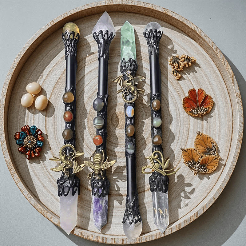 Bacchette magiche di cristallo esagonale a punta singola con pietra preziosa naturale Olivenorma - image 1