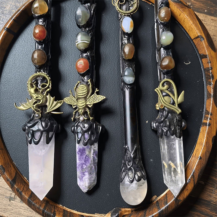 Bacchette magiche di cristallo esagonale a punta singola con pietra preziosa naturale Olivenorma - image 3