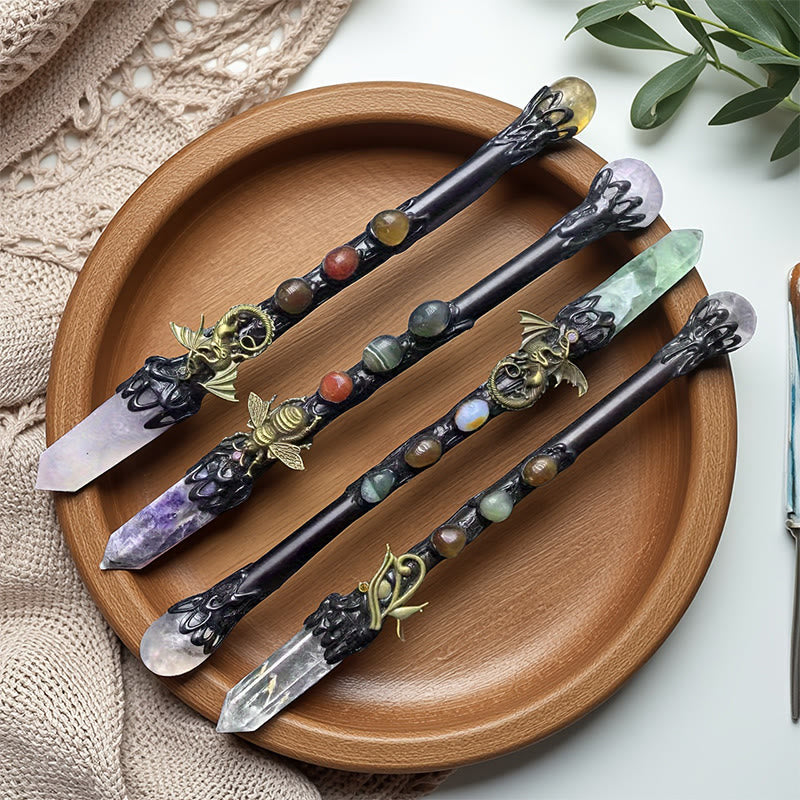 Bacchette magiche di cristallo esagonale a punta singola con pietra preziosa naturale Olivenorma - image 0