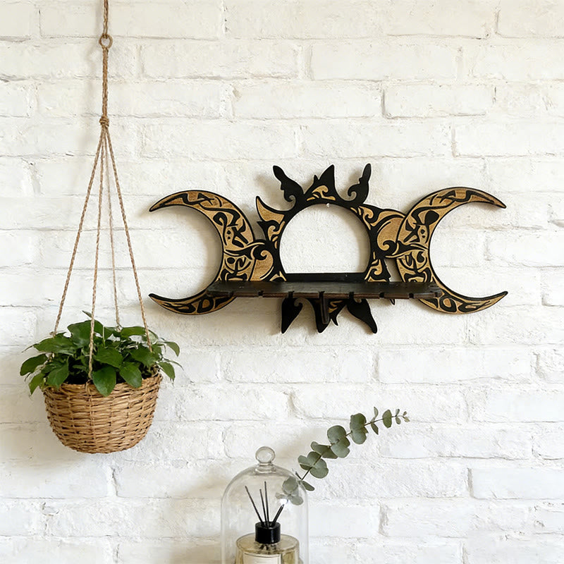 Mensola in legno Olivenorma con sole e doppia mezzaluna in cristallo - image 2