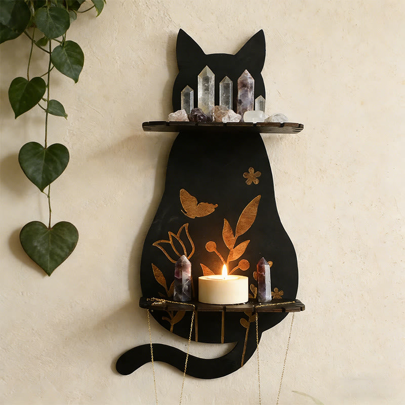 Olivenorma Mensola in legno con doppio strato di cristallo a forma di gatto gotico - image 2