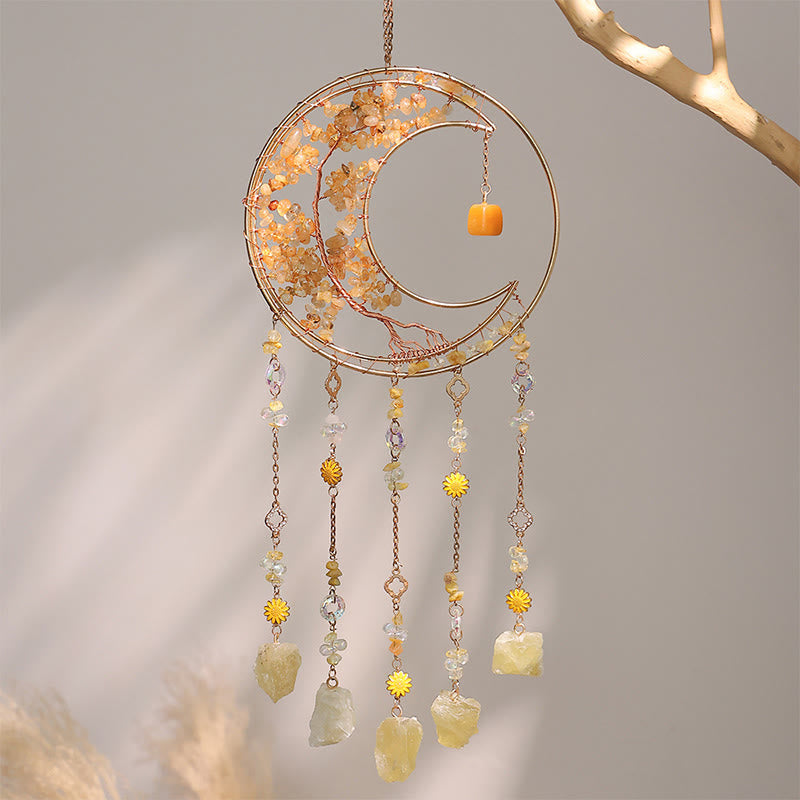 Olivenorma - Campanello a vento a forma di acchiappasole con cristalli colorati, albero della vita e luna - Citrino - image 10