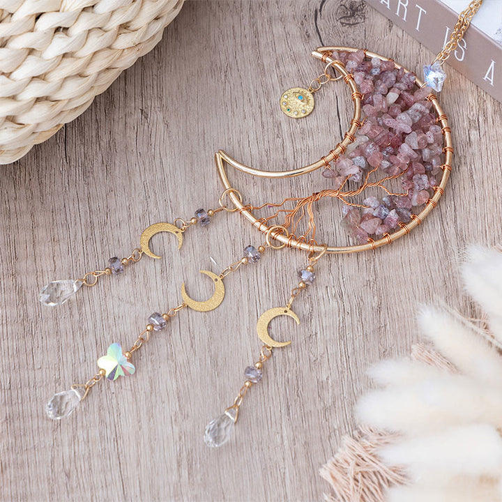 Carillon acchiappasole a vento con quarzo fragola Olivenorma e luna curativa con albero della vita - image 0