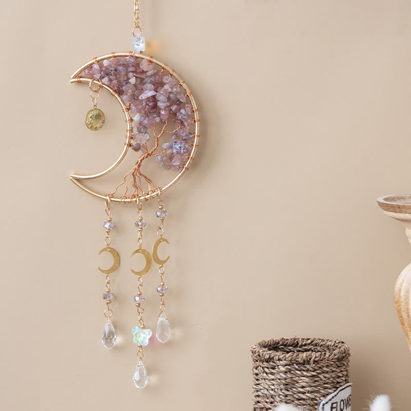 Carillon acchiappasole a vento con quarzo fragola Olivenorma e luna curativa con albero della vita - image 8