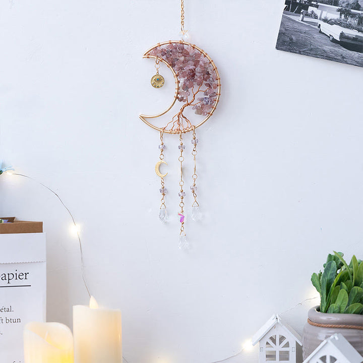 Carillon acchiappasole a vento con quarzo fragola Olivenorma e luna curativa con albero della vita - image 6