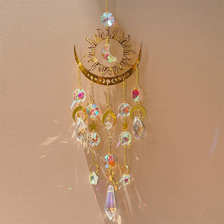 Olivenorma - Campanello a vento con acchiappasole a forma di occhio di cristallo di luna e fiamma dorata - Cristallo Sole-Luna - image 6